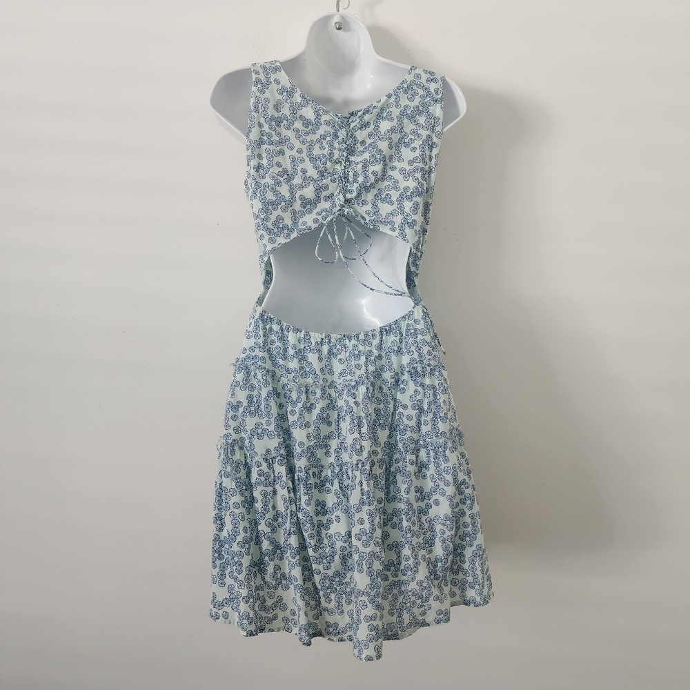 Maje Blue and White Floral Print Tiered Sundress Size 1 Backless Summer Dress - Picture 8 of 13